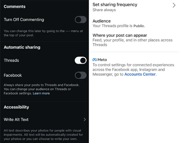 Threads sharing settings